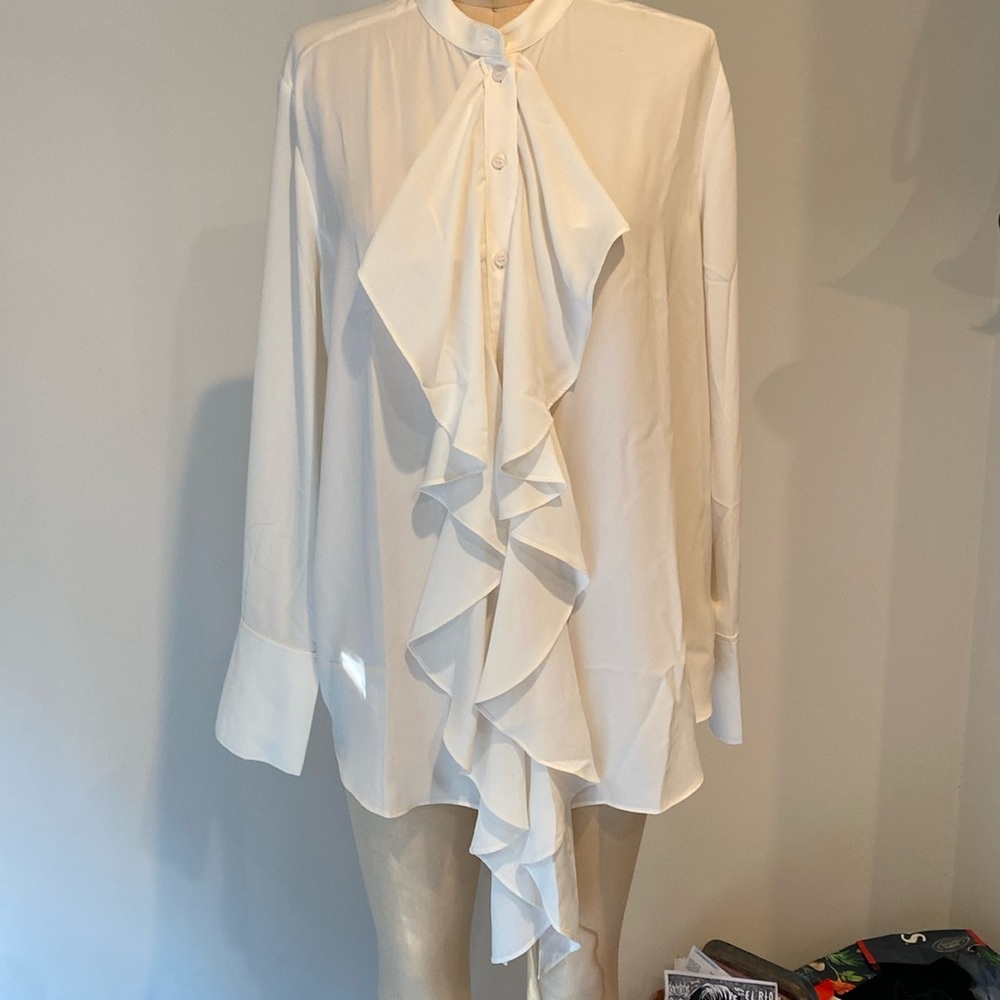 COS Mandarin collar ruffle front blouse
